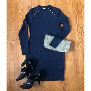 H&M Navy Ribbed Spandex Dress with Buttons